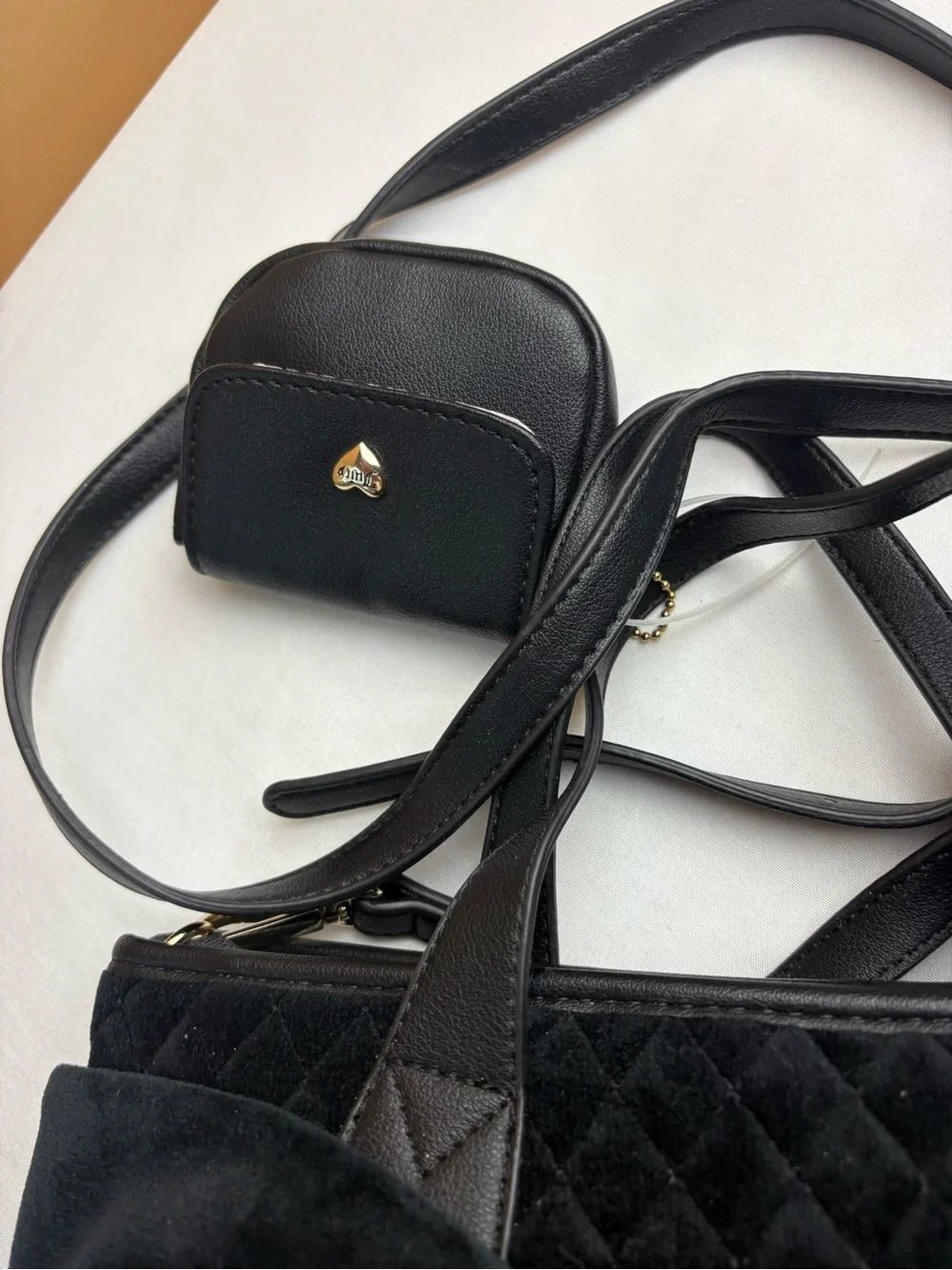 Juicy Couture Black Quilted Bow Shoulder Bag with Heart Charm